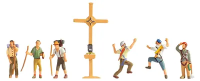 Bergsteiger-Set mit Gipfelkreuz, 6 Figuren, Spur N, Kunststoff
