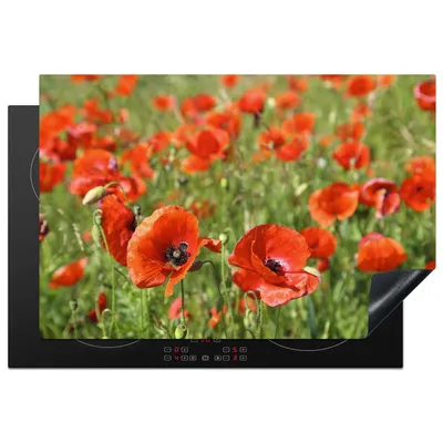 Produktbild von KitchenYeah© Herdabdeckplatte Blumen - Mohnblumen - Rot - Grün , 77x51cm, Küche Deko, Glaskeramikkochfeld Herdabdeckung, Abdeckplatte fùr Kochfeld