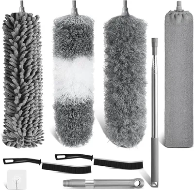 Immagine prodotto di Set di accessori per aspirapolvere - Telescopico - Per pulire zone elevate - Testa in microfibra flessibile - Fino a 250 cm - Grigio