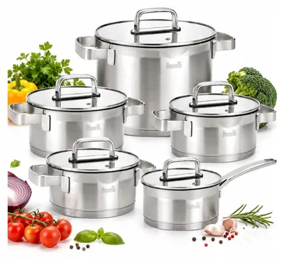 Produktbild von Topfset Edelstahl 18/10 10-teilig Induktion Gas Glaskeramik Kochtopf Set mit Deckeln