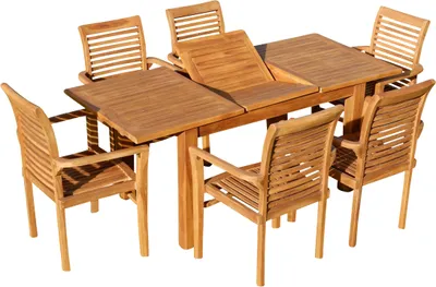 Produktbild von AS-S Teak Set: Gartengarnitur Bigfuss Ausziehtisch 130-180 x 80 cm mit 6 Alpen Sessel Holz Serie JAV