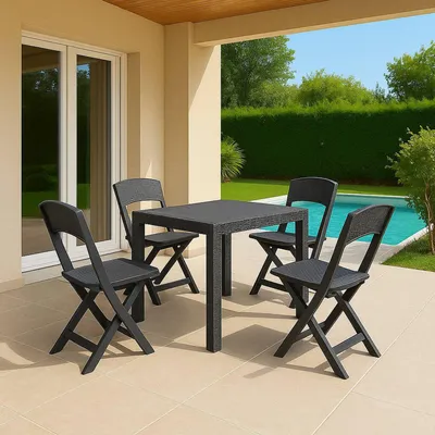 Produktbild von Dmor Set Gartenmöbel Falconara Schwarz, 4 Sitzplätze, Tisch