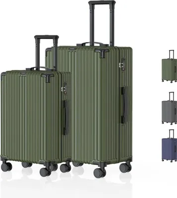 Image de Voyagoux® - Ensemble de voyage S/M - Valises - 2 pièces - Valise de voyage à roulettes - Vert olive - Serrure TSA
