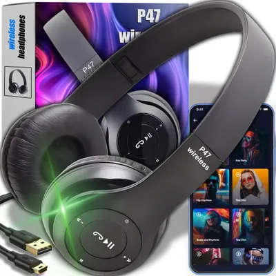 Obrázok produktu pre Bluetooth Slúchadlá P47 S Mikrofónom, Fm Rádiom, Mp3 Čierne 6H Pracovné Do Uší