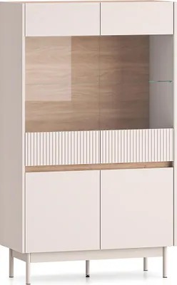 Produktbild von Wohnzimmer-Highboard 92 cm breit in kaschmir matt mit Eiche, 2 Glastüren, 2 Türen - DINAR-131