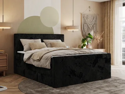 Zdjęcie produktu dla MKS MEBLE Łóżko kontynentalne TILIANO KING DUO 180x200 podwójne łóżko w tkaninie sztruksowej, z dwoma materacami kieszeniowymi, pojemniki na pościel - H3 - Czarny, sztruks