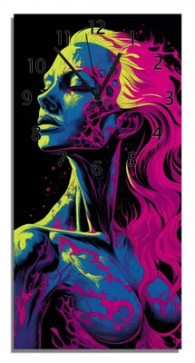 Produktbild von Wallario Design Wanduhr bedruckt, Größe 30 x 60 cm, Motiv: Verwandlung in Pop-Art