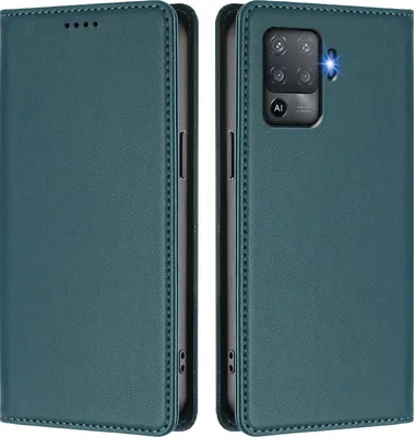 Produktbild von Handyhülle für Oppo F19 Pro, Kunstleder Klapphülle Stoßfeste Magnetische Hülle mit Ständer Grün