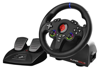 Image de Subsonic Superdrive 220 RS-5, Volant + Pédales, Nintendo Switch, Nintendo Switch 2, PC, PlayStation 4, PlayStation 5, Xbox One, Xbox Series S,..., Croix directionnelle, Bouton Accueil, Bouton Menu, Bouton Paramètres, Bouton Partager, Bouton Affichage, Multicolore, 180°, Câble