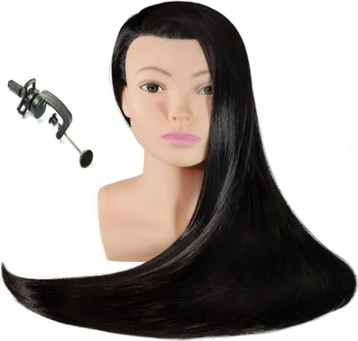 Zdjęcie produktu dla Główka treningowa z popiersiem Alicja 80 cm black, włos termiczny + uchwyt,, fryzjerska do czesania, głowa do ćwiczeń
