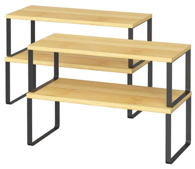 Image de Ensemble de 4 organisateurs de rangement pour étagères de cuisine – Étagères de rangement extensibles et empilables, idéales pour la cuisine et la salle de bain