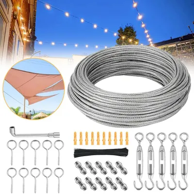 Image de Kit de câbles en acier inoxydable pour treillis de support de plantes grimpantes - 30 mètres - Câble métallique - Fil pour plantes grimpantes - Support pour plantes grimpantes - Corde à linge - Pergola