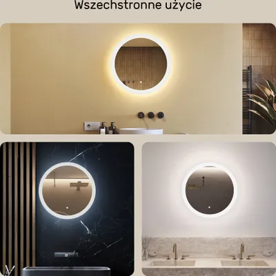 Zdjęcie produktu dla Lustro łazienkowe LED 60 cm okrągłe podświetlane dotykowe dual 3 BARWY regulowana barwa światła