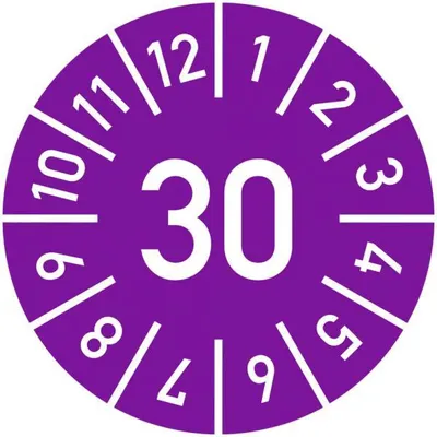 Produktbild von Dreifke® Prüfplakette Jahr 30 mit Monaten, violett, Folie, Ø 15 mm, 10 Stück