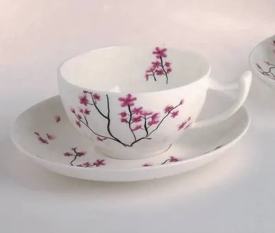 Produktbild von Tasse mit Untertasse CHERRY BLOSSOM Kirschblüten für 100ml weiß rosa TeaLogic