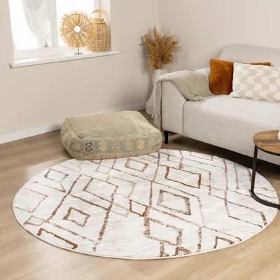 Produktbild von Volero - Hochflor Teppich Rund - Blend Diamond Creme Bunt - Ø 120 cm - Wohnzimmer, Esszimmer, Schlafzimmer - Boho, Ländlich, Modern, Skandinavisch, Retro