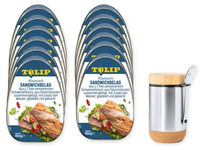 Produktbild von TULIP 12x 450g Sandwichbelag Schweinefleisch Frühstücksfleisch + Lunchbox