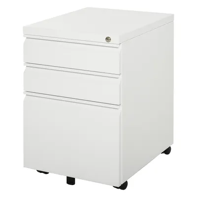 Produktbild von Fortuna Lai Rollcontainer Büroschrank mit 3 Schubladen und Rädern, kompakter Stahl mit konkavem Griff, Weiß 39x48x60cm