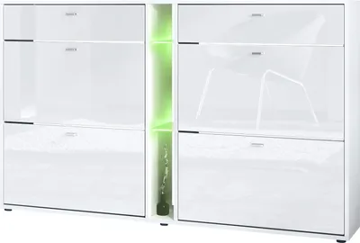 Produktbild von Vladon Schuhschrank Schuhkipper Today 155,5 x 95 x 28 cm, mit RGB LED Beleuchtung,  Germany, Korpus in Weiß matt, Fronten in Weiß Hochglanz