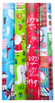Produktbild von 4 x Rollen Geschenkpapier für Weihnachten - Pro Rolle 500 x 70 cm - Geschenkpapier Weihnachten für Kinder - Weihnachtsgeschenkpapier für Kinder