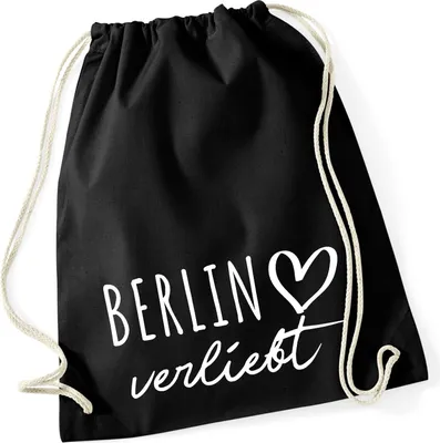 Produktbild von Huuraa Turnbeutel Berlin verliebt 12 Liter Black Baumwolle Rucksack Geschenkidee