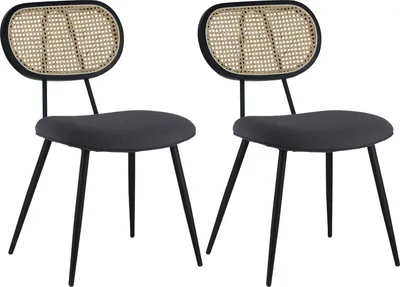 Image de Lot de 2 chaises en cannage et tissu boucle gris ELENA