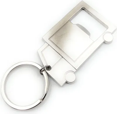 Productafbeelding van Onwomania: Sleutelhanger van metaal in de vorm van een vrachtwagen, flesopener, geluksbringer, in een aluminium cadeauverpakking, ideaal om cadeau te geven