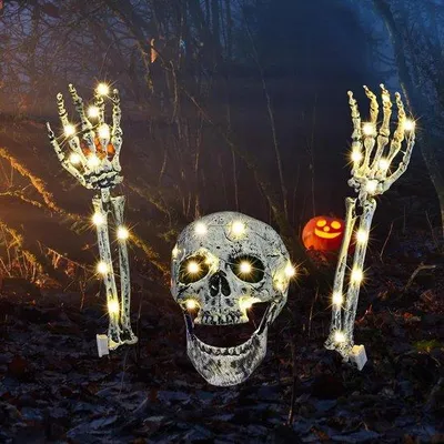 Immagine prodotto di Lapide a forma di scheletro di Halloween con 3 metri di luci per giardino e cimitero