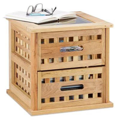 Image de Table d'Appoint en Noyer Naturel avec Tiroirs 34 x 34 cm