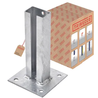 Produktbild von TRIBECCO® Post Anchor 60 x 40 mm Post Shoe Fence Post Double Rod Double Post Dowel Plate Post Anchor Screw-On Base Plate Mesh Mats Feuerverzinkt