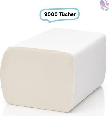 Produktbild von Toilettenpapier, 9.000 Blatt Toilet Tissue, 2-lagig, 100% Zellstoff, gefaltet, wasserlöslich, Einzelblatt