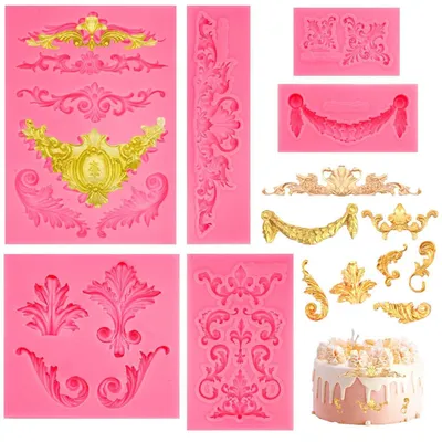 Productafbeelding van Siliconen vormen voor fondant, Barokstijl, set van 6 stuks