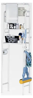 Produktbild von Waschmaschinenregal Set – Kohlenstoffstahl, ohne Bohren, Waschmaschinenschrank, Toilettenregal, Putzschrank, Regal über Waschmaschine, Spiegelschrank Bad mit Beleuchtung