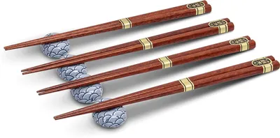 Produktbild von Essstäbchen Set Asiatica | 4 Paar Holz-Essstäbchen mit Keramik-Ablagen