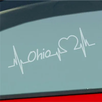 Produktbild von Auto Aufkleber Ohio Herz Herzschlag 19x6 cm Milchglas Sticker Heckscheibenaufkleber
