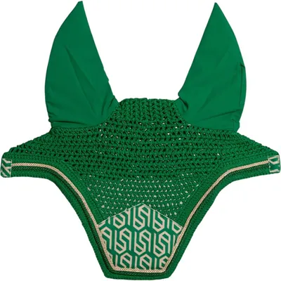 Produktbild von Kentucky Horsewear Fliegenhaube Wellington Velvet Printing Fliegenmütze Grün/Weiß Full