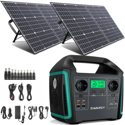 Produktbild von SWAREY S1000 1000W (1500W špička) Prenosná elektrocentrála Generátor energie Solárne úložisko 725,76Wh Napájacia stanica Elektrická stanica Solárny generátor Generátor energie Lítium-iónová batéria s 2x 100W solárnymi panelmi Solárne systémy Solárna nabíjačka Solárny článok Solárny box Nabíjačka batérií pre núdzové napájanie / kempovanie / pohotovosť / cestovanie / CPAP / karavany / domov
