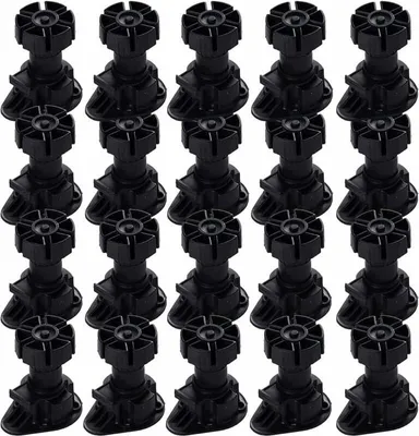 A collection of black adjustable feet.