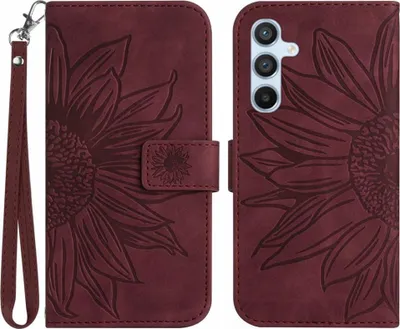 Produktbild von Samsung Galaxy S25 Hülle - Coverup Sonnenblume Klapphülle mit Schlüsselband - Bordeaux