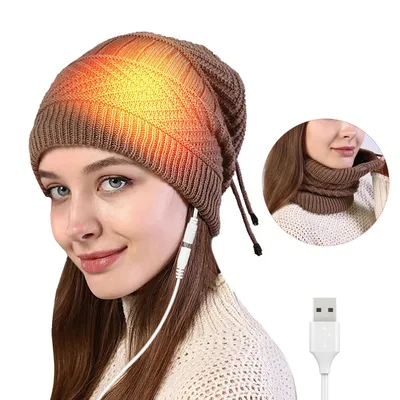 Immagine prodotto di Cappello riscaldato tramite USB, cappello caldo in maglia riscaldato per attività all'aperto, cappello riscaldato con sciarpa