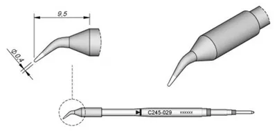 Obrázok produktu pre JBC spájkovací hrot série C245, okrúhly tvar, C245029/Ø 0,4 mm, zahnutý C245029