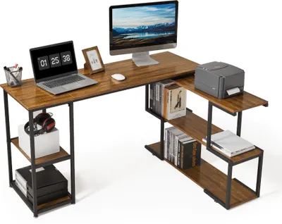 Produktbild von Mondeer Eckschreibtisch drehbarer Computertisch 135,5 x 110 x 75,5 cm Braun