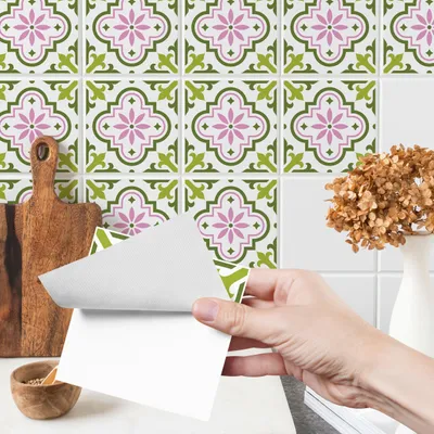 Produktbild von Fliesenaufkleber Klebefliesen Selbstklebende Fliesen für Küche Bad Möbel Schrank Wand Mosaikfliesen Küchenruckwand Bunte Ornamente Motiv Br. 90cm x Hö. 60cm