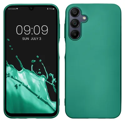 Produktbild von kwmobile Handyhülle für Samsung Galaxy A15 5G Hülle - Silikon Case metallisch schimmernd - Schutzhülle Cover - Metallic Dunkelgrün
