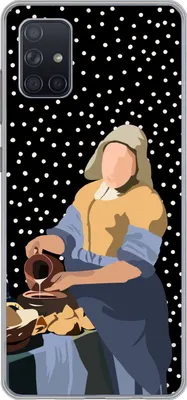 Produktbild von MuchoWow® Handyhülle Schutzhülle Hülle für Telefoonhoesje Samsung Galaxy A71 Alte Meister - Milchmädchen - Polka dots - Schwarz Silikon Softcase Handy Hülle - Kartenbesitzer