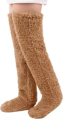 Produktbild von Knieschoner zum Wärmen alter, kalter Socken, kuschelige Overknee-Socken, Beinwärmer, weiche, dicke und atmungsaktive Kuschelsocken, um die Beinwärmer im Winter zu Hause zu halten.