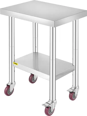 Produktbild von VEVOR 61x45cm nerezový stůl s kolečky Pracovní stůl Kuchyňský stůl Gastro krájecí stůl pro kuchyňské restaurace