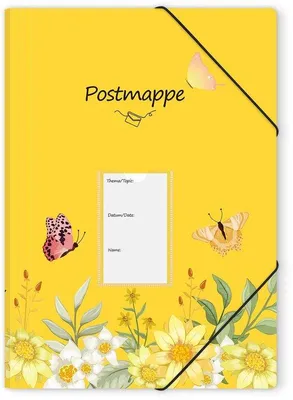 Image de Porte-documents scolaire A4 jaune en plastique, avec 3 pochettes intérieures et 2 élastiques