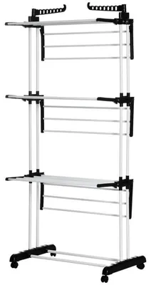 Obrázek produktu pro Skládací sušák na prádlo – 4 úrovně, 4 kolečka | Barva: černá | Rozměry: 64 x 73 x 177 cm