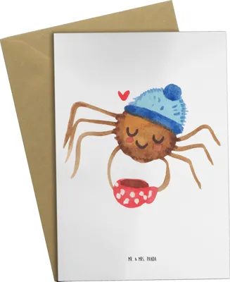 Produktbild von Mr. & Mrs. Panda Grußkarte Spinne Agathe Kaffee - Weiß - Geschenk, Weiser Spruch, Lebensweisheiten, Morgen, valentinstagskarte, Morgenmuffel, glückwunschkarten